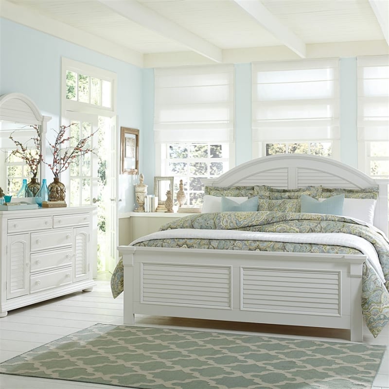 Summer House I Panel Bed 6 Piece Bedroom Set in Oyster White & Navy Finish by Liberty Furniture - 607-BR-QPBDMN