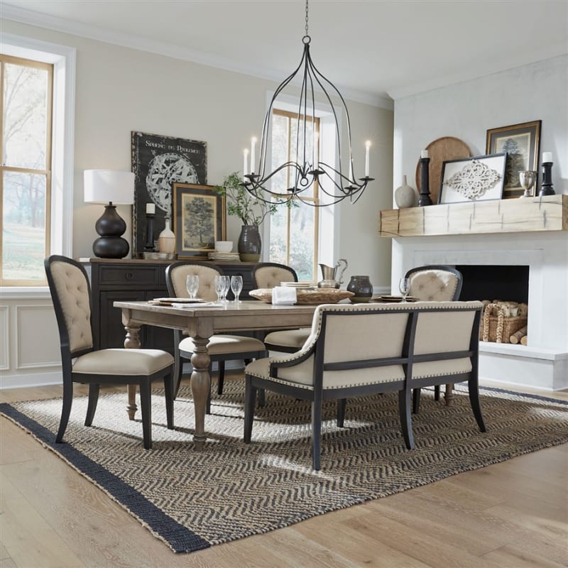 Americana Farmhouse Leg Table 6 Piece Dining Set in Dusty Taupe and Black Finish by Liberty Furniture - 615-C6501B-B