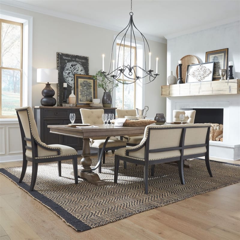 Americana Farmhouse Trestle Table 5 Piece Dining Set in Dusty Taupe and Black Finish by Liberty Furniture - 615-DR-5TRS-B