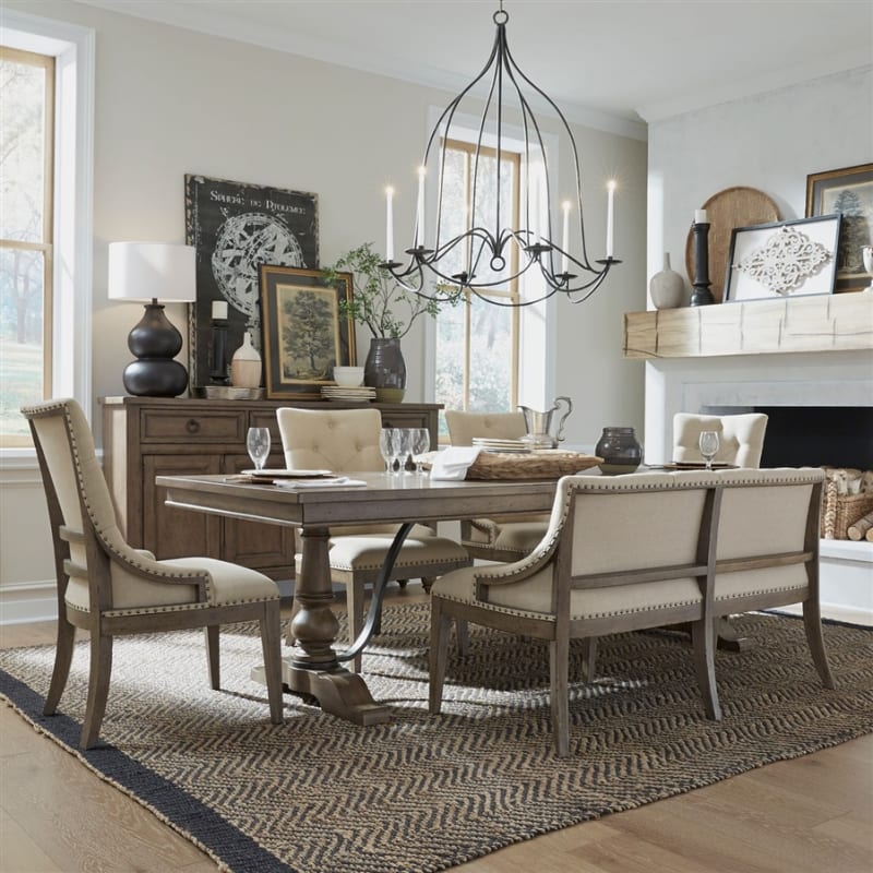 Americana Farmhouse Trestle Table 6 Piece Dining Set in Dusty Taupe Finish by Liberty Furniture - 615-DR-6TRS