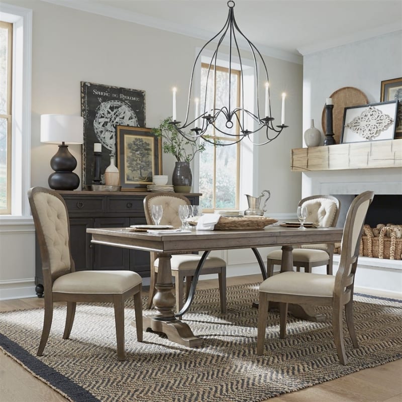 Americana Farmhouse Trestle Table 5 Piece Dining Set in Dusty Taupe Finish by Liberty Furniture - 615-DR-O5TRS