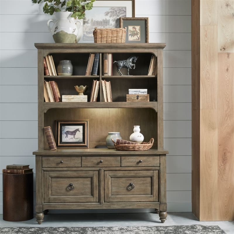 Americana Farmhouse Credenza and Hutch in Dusty Taupe Finish by Liberty Furniture - 615-HO-CHS