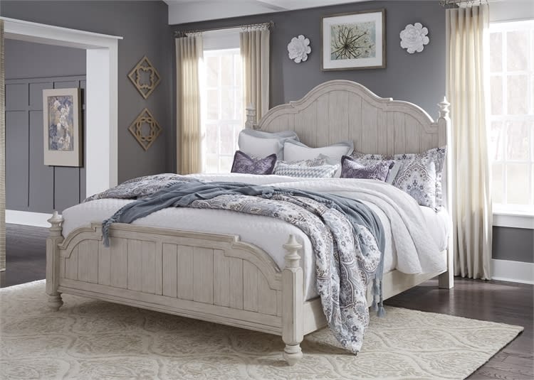 Farmhouse Reimagined Poster Bed in Antique White Finish with Chestnut Tops by Liberty Furniture - 652-BR-QPS
