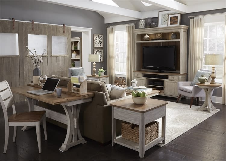 Farmhouse Reimagined Occasional Cocktail Table in Antique White Finish with Chestnut Tops by Liberty Furniture - 652-OT1010