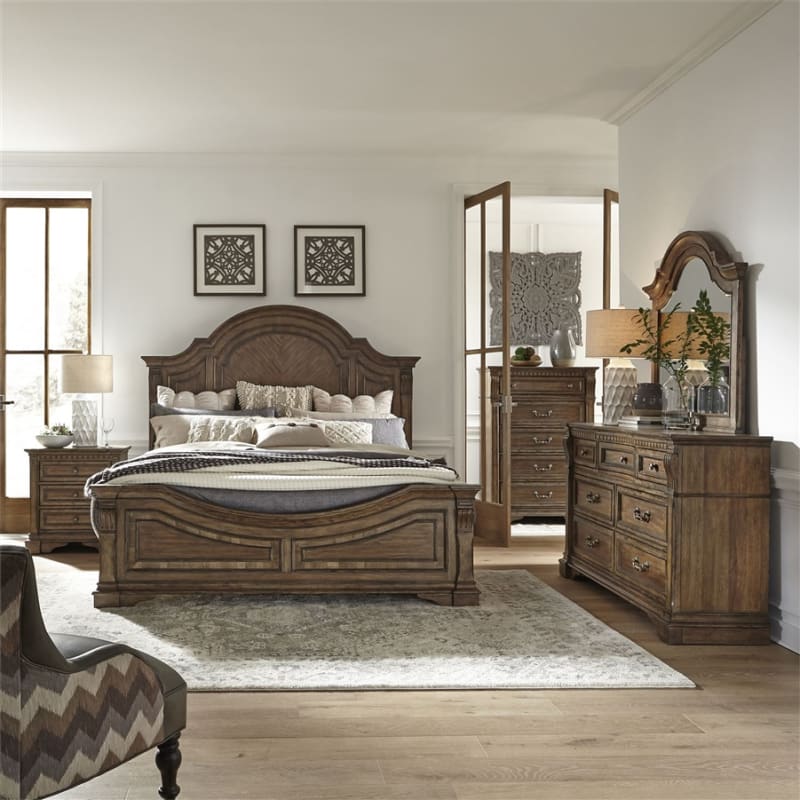 Haven Hall Panel Bed 6 Piece Bedroom Set in Aged Chestnut Finish