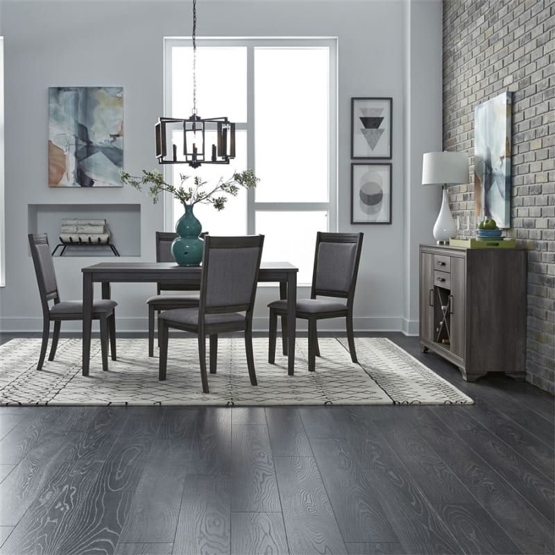 Tanners Creek 3660 Rectangular Leg Table Upholstered Chair 5 Piece Dining Set in Greystone Finish by Liberty Furniture - LIB-686-CD-O5LTS