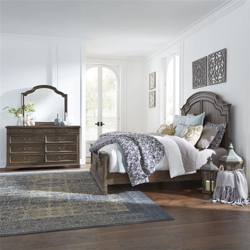 Homestead Panel Bed 6 Piece Bedroom Set in Burnished Sage Finish with ...