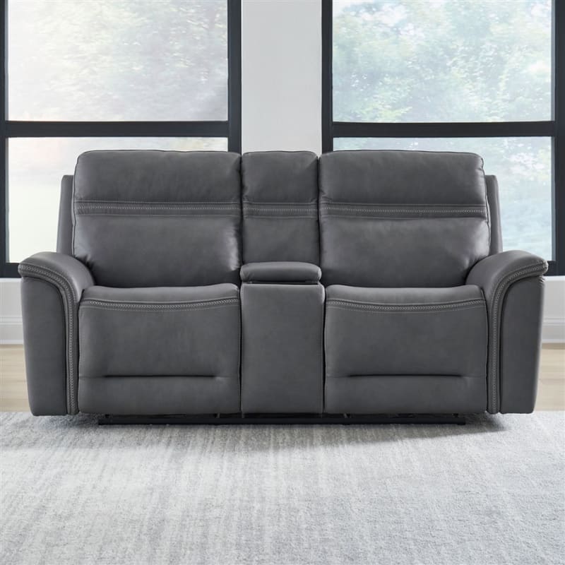 Cooper Triple Zero Gravity Power Reclining Console Loveseat with Articulating Headrest in Blue Gray Leather by Liberty Furniture - 7007BG-23P
