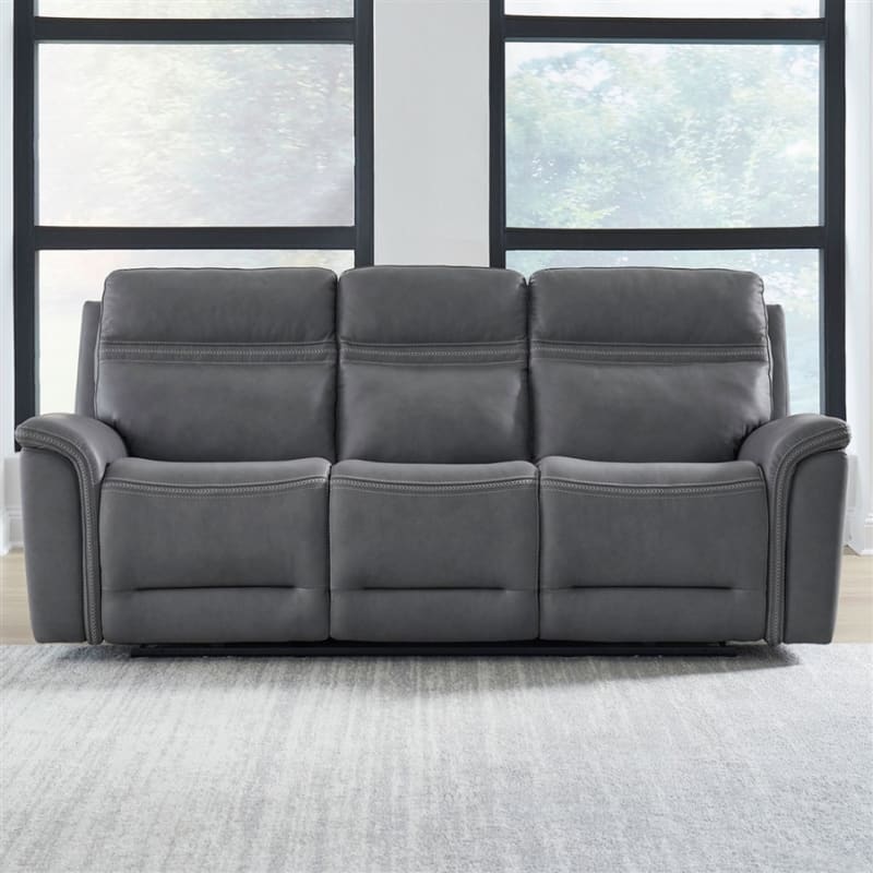 Cooper Triple Zero Gravity Power Reclining Sofa with Articulating Headrest in Blue Gray Leather by Liberty Furniture - 7007BG-33P