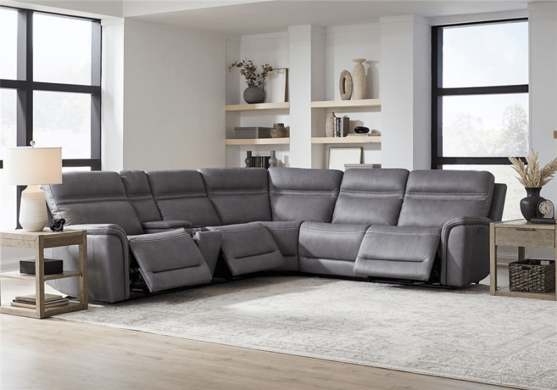Cooper Triple Zero Gravity Power 6 Piece Sectional in Blue Gray Leather by Liberty Furniture - 7007BG-UPH-6PCSEC