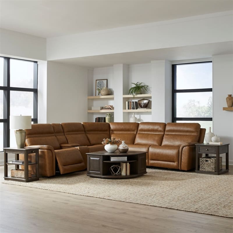 Cooper 6 Piece Sectional Sofa Set in Camel Leather Finish by Liberty Furniture - LIB-7007CM-UPH-6PCSEC