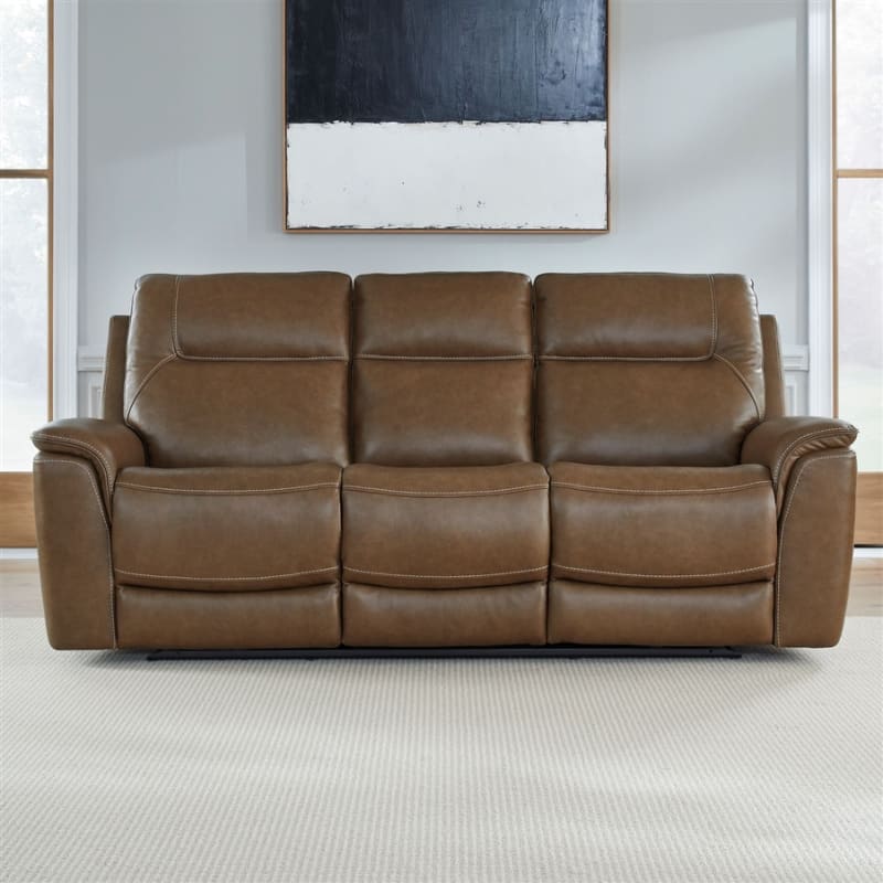 Collins Zero Gravity Triple Power Reclining Sofa in York Chestnut Leather by Liberty Furniture - 7016CN-33P