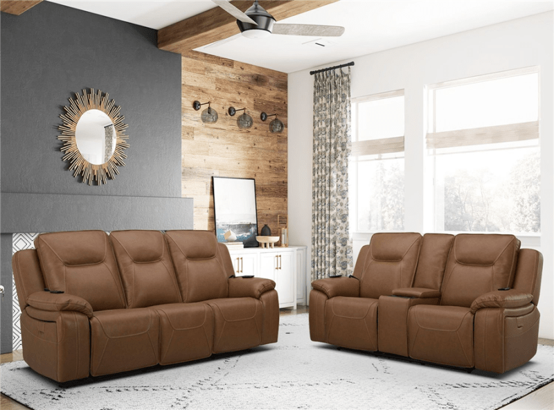 Callihan Zero Gravity Triple Power Reclining 2 Piece Living Room Set in York Butternut Leather by Liberty Furniture - 7018BU-UPH-SOLO