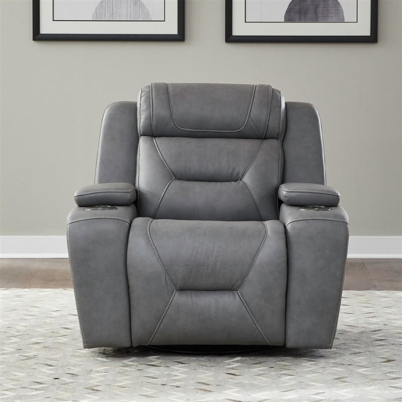 Chapman Zero Gravity Dual Power Recliner in Aline Blue Gray Leather by Liberty Furniture - 7019BG-12P