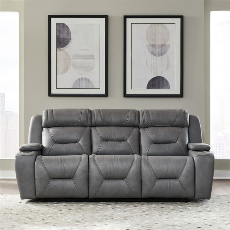 Chapman Zero Gravity Dual Power Reclining Sofa in Aline Blue Gray Leather by Liberty Furniture - 7019BG-32P