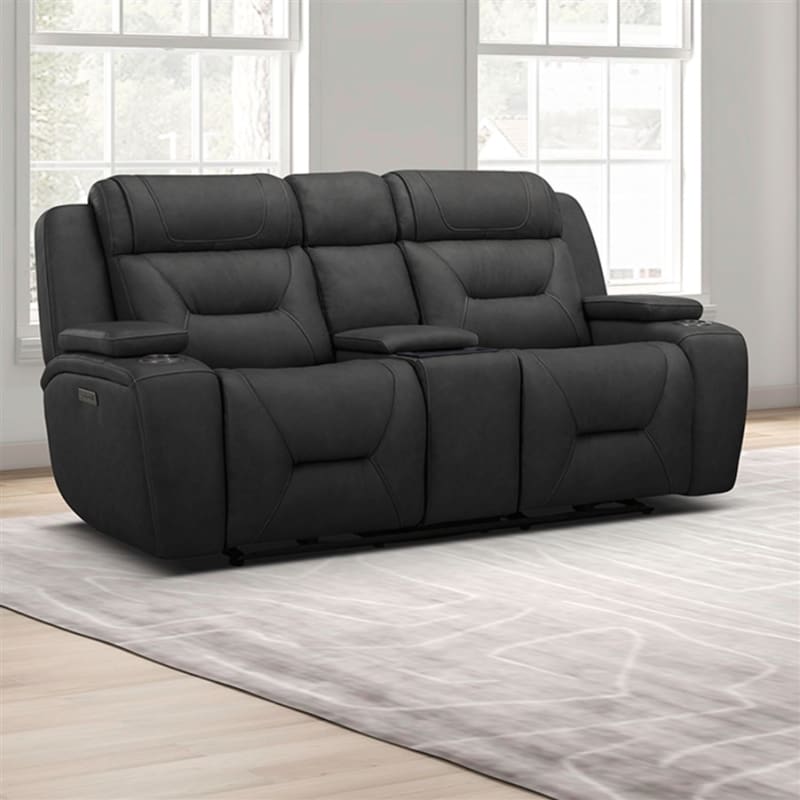 Chapman Zero Gravity Dual Power Reclining Console Loveseat in Aline Coal Leather by Liberty Furniture - 7019CO-22P
