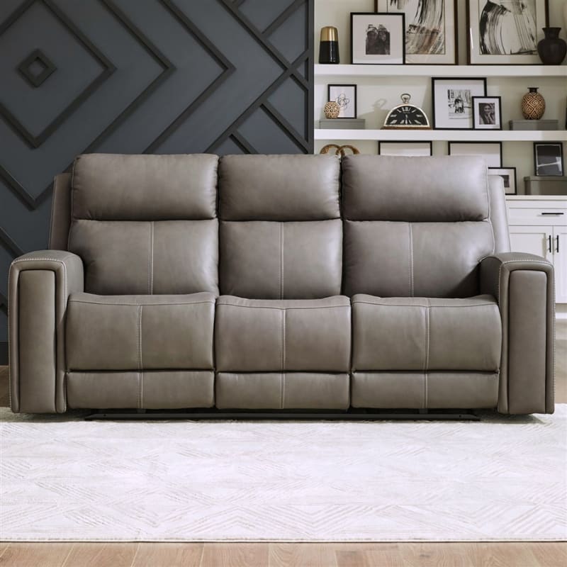 Camden Power Reclining Sofa in Aline Light Gray Leather by Liberty Furniture - LIB-7021LG-33P