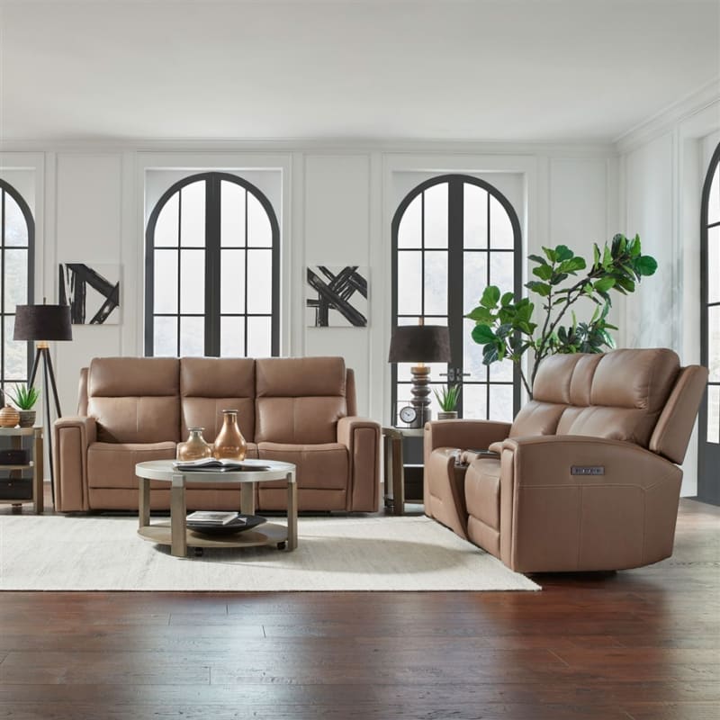 Camden 2 Piece Power Reclining Sofa Set in Aline Toast Leather by Liberty Furniture - LIB-7021TO-UPH-SOLO