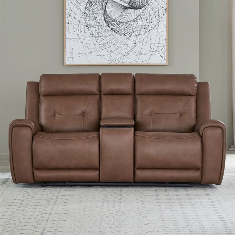 Beckham Power Reclining Loveseat with Console in Aline Saddle Leather by Liberty Furniture - LIB-7023SD-22P