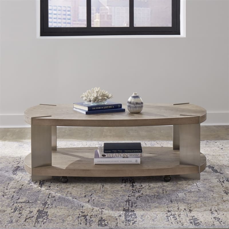 Harlow Oval Cocktail Table in Sandstone and Satin Nickel Finish by Liberty Furniture - LIB-754-OT1011