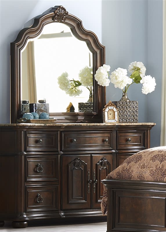 Le Grande Marble Top 7 Drawer - 2 Door Dresser in Rich Nutmeg Finish by  Liberty Furniture - 766-BR31