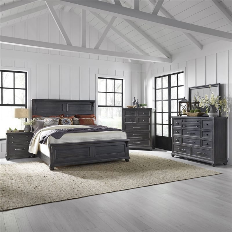 Harvest Home Panel Bed 6 Piece Bedroom Set in Chalkboard Finish by Liberty Furniture - 879-BR-QPBDMN