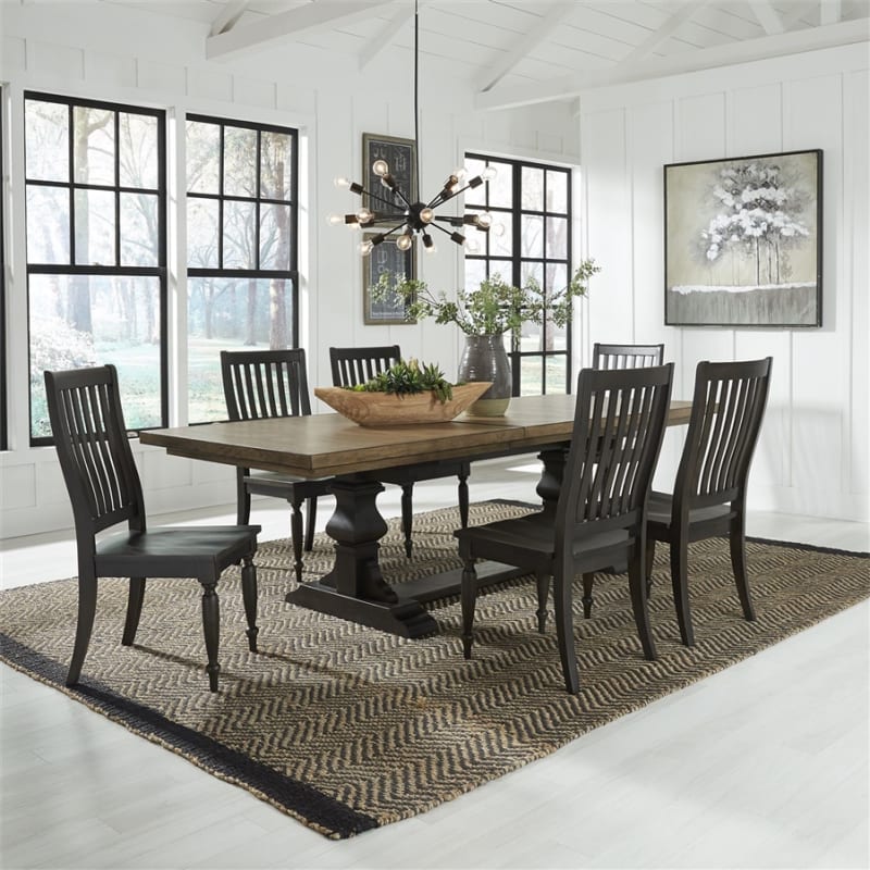 Harvest Home Trestle Table 7 Piece Dining Set in Chalkboard Finish by Liberty Furniture - LIB-879-DR-7TRS