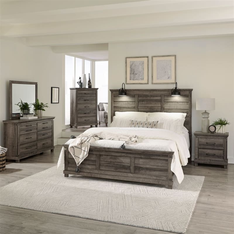 Lakeside Haven Panel Bed 6 Piece Bedroom Set in Brownstone Finish by Liberty Furniture - 903-BR-QPBDMN