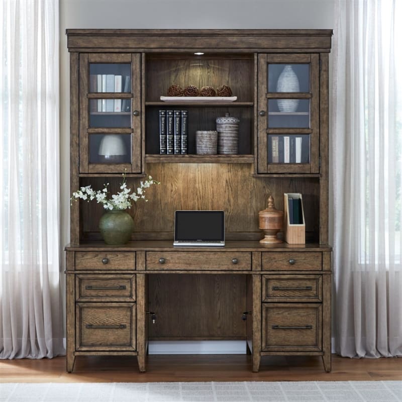 Carolina Park Jr Executive Credenza and Hutch in Amber Brown Finish by Liberty Furniture - 930-HO-CHS