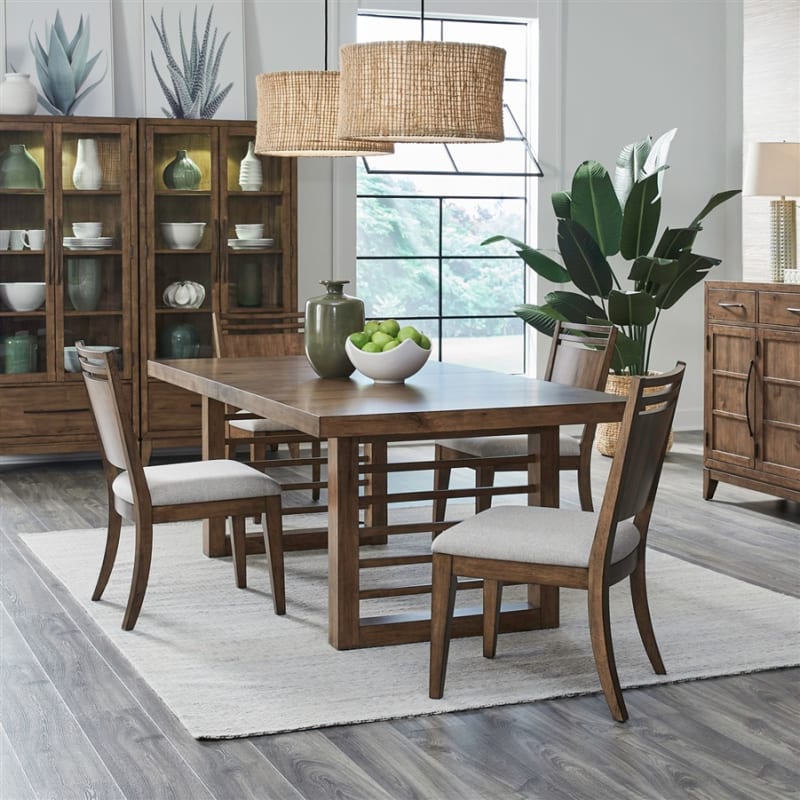 Shaker Lakes 5 Piece Double Pedestal Dining Room Set in Harvest Brown Finish by Liberty Furniture - LIB-936-DR-O52PS