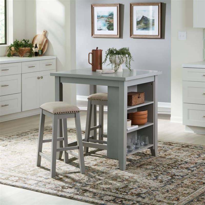 Brook Creek 3 Piece Counter Height Dining Room Set in Gray Finish by Liberty Furniture - LIB-942-CD-3CTS