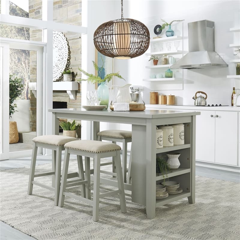 Brook Creek Kitchen Island 5 Piece Counter Height Set in Grey Finish by Liberty Furniture - LIB-942-CD-5CTS