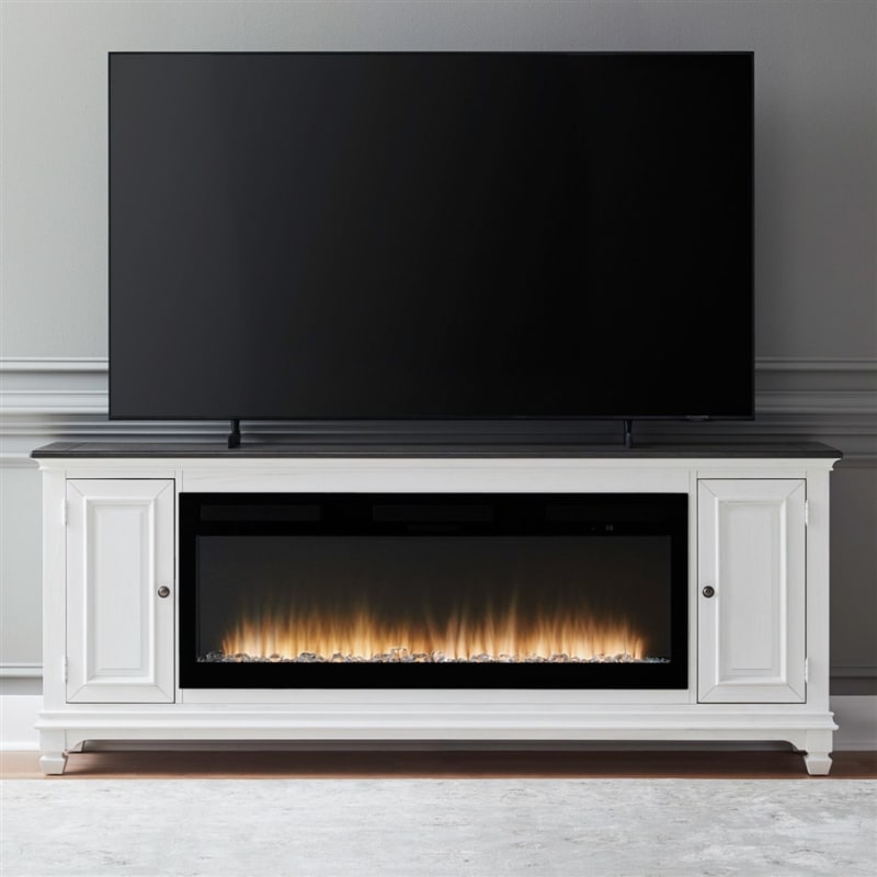 Allyson Park 80 Inch Fireplace TV Console in Wirebrushed White and Charcoal Finish by Liberty Furniture - LIB-FIRE-BOX-417-80FTS