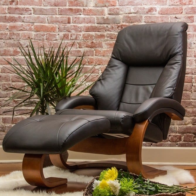 Oslo Mandal Piece Swivel Recliner Espresso Leather Walnut Finish by MAC  Motion Chairs 58-E