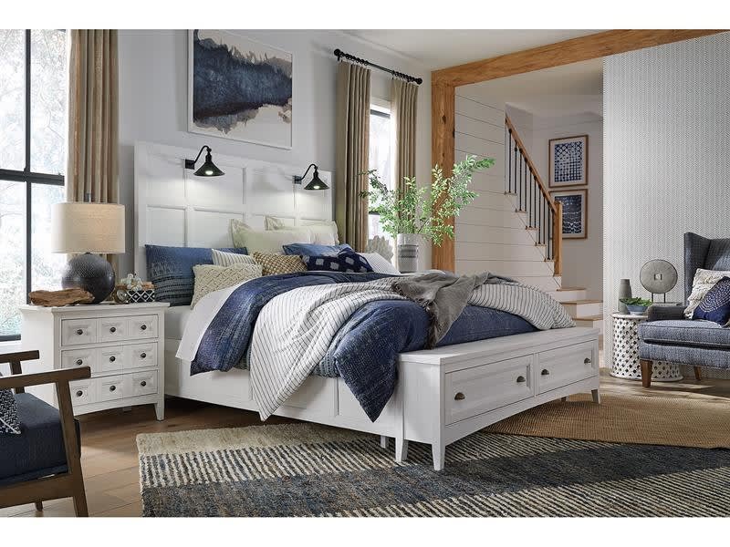 Heron Cove 6 Piece Lamp Panel Storage Bedroom Set in Chalk White/Dovetail Grey Finish by Magnussen - MAG-B4400-59B-SET