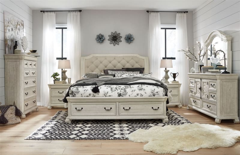Bronwyn 6 Piece Sleigh Storage Bedroom Set in Alabaster Finish by Magnussen - MAG-B4436-53-SET