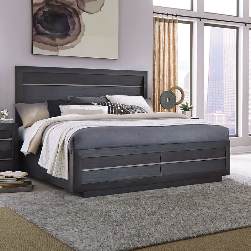 Wentworth Village Wood/Metal Panel Storage Bed in Sandblasted Oxford Black/Bronze Finish by Magnussen - MAG-B4995-54A