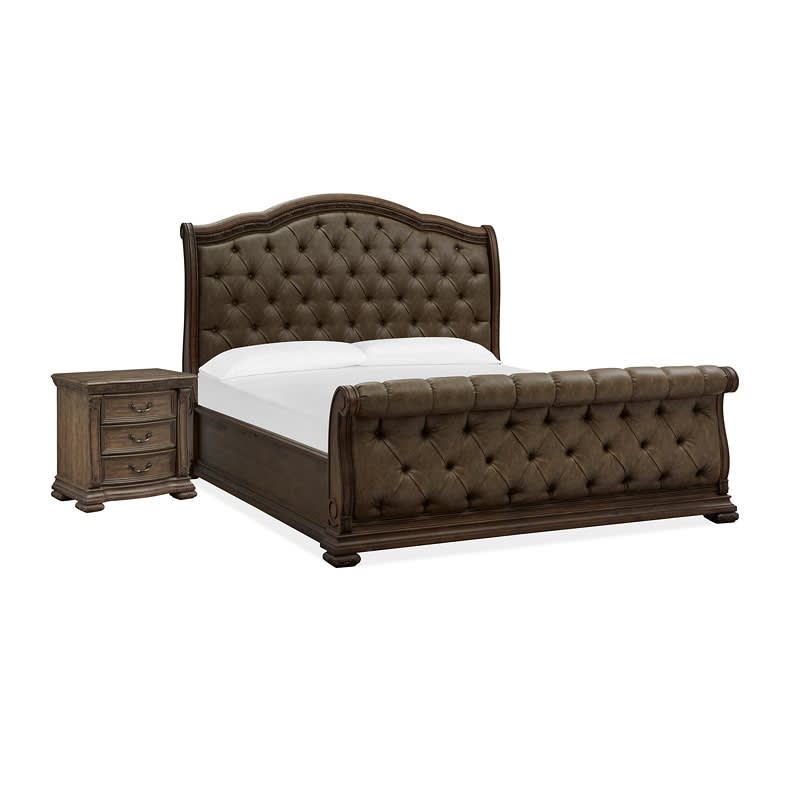 Durango 6 Piece Sleigh Upholstered Bedroom Set in Willadeene Brown/Antique Brass Finish by Magnussen - MAG-B5133-52-SET