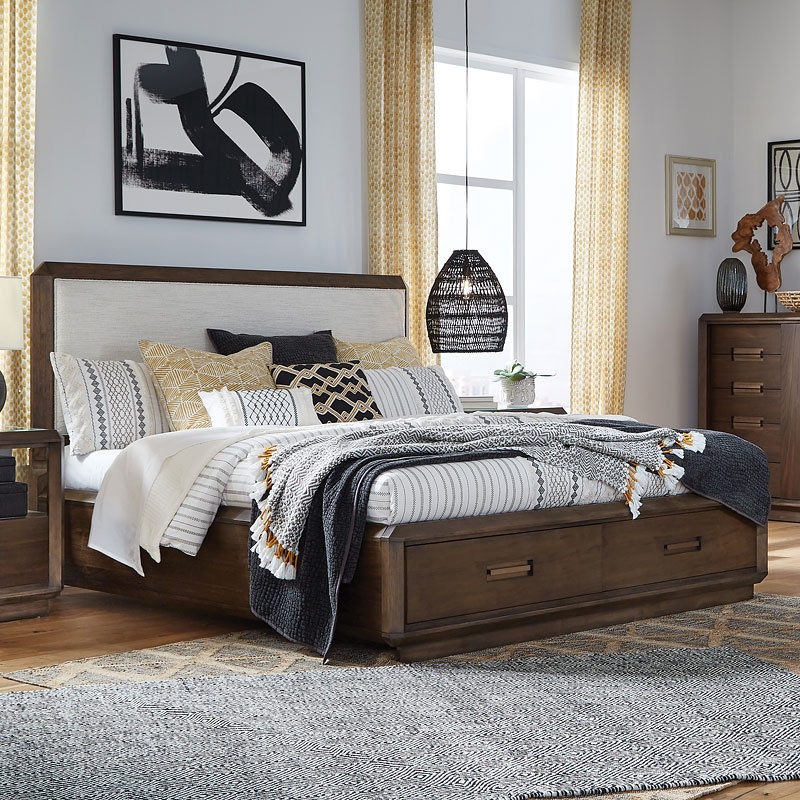 Nouvel Upholstered Panel Storage Bed in Russet/Pearl Fabric Finish by Magnussen - MAG-B5322-55A