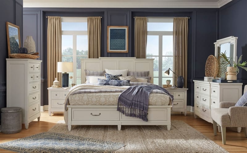 Willowbrook 6 Piece Panel Storage Bedroom Set in Egg Shell White Finish by Magnussen - MAG-B5324-54A-SET