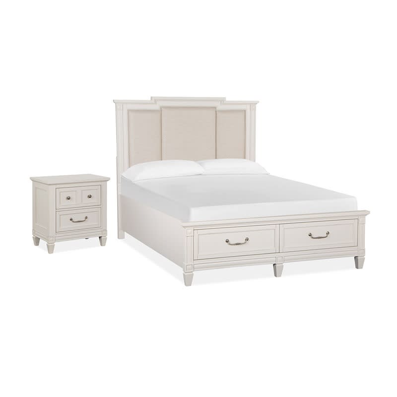 Willowbrook 6 Piece Upholstered Panel Storage Bedroom Set in Egg Shell White Finish by Magnussen - MAG-B5324-55A-SET