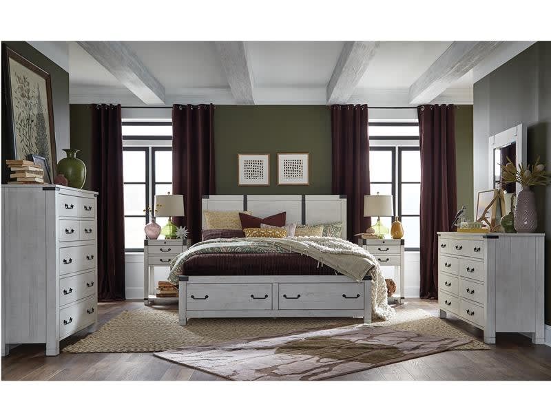 Chesters Mill 6 Piece Panel Storage Bedroom Set in Alabaster/Aged Iron Finish by Magnussen - MAG-B5405-55-SET