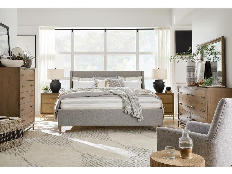 Lindon 6 Piece Queen Upholstered Island Bedroom Set in Gray/Belgian Finish by Magnussen - MAG-B5570-50G-SET