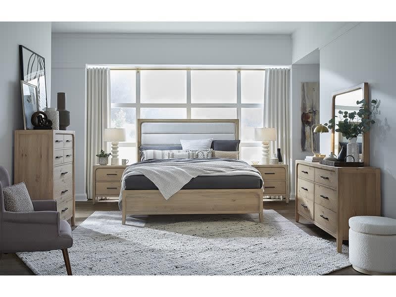 Somerset 6 Piece Queen Panel Bedroom Set w/Upholstered Headboard in Butternut/Omari Natural by Magnussen - MAG-B5684-55-SET