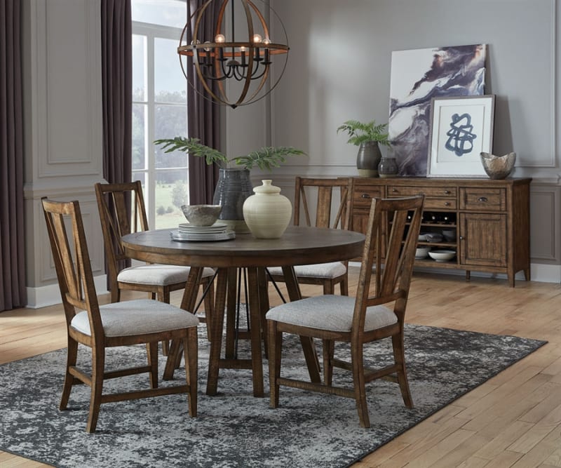 Bay Creek 5 Piece 52" Round Table Dining Room Set in Toasted Nutmeg Finish by Magnussen - MAG-D4398-27-62