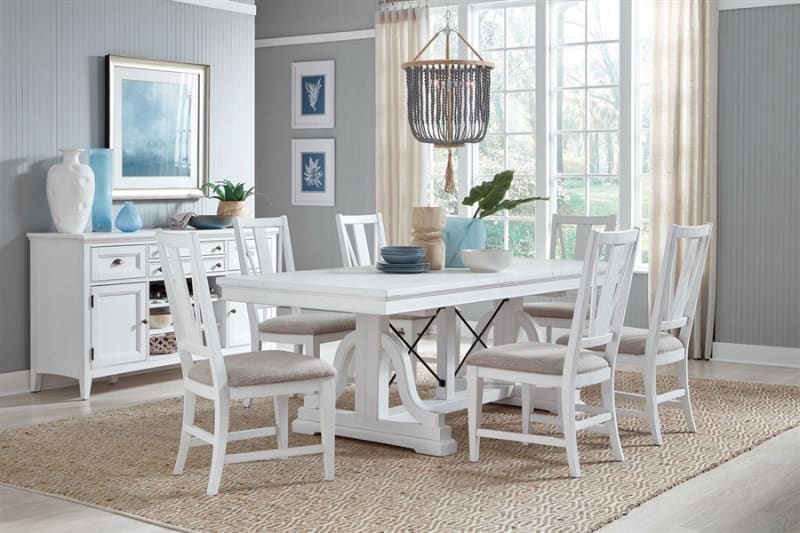 Heron Cove 7 Piece Dining Room Set in Chalk White/Dovetail Grey Finish by Magnussen - MAG-D4400-25-62