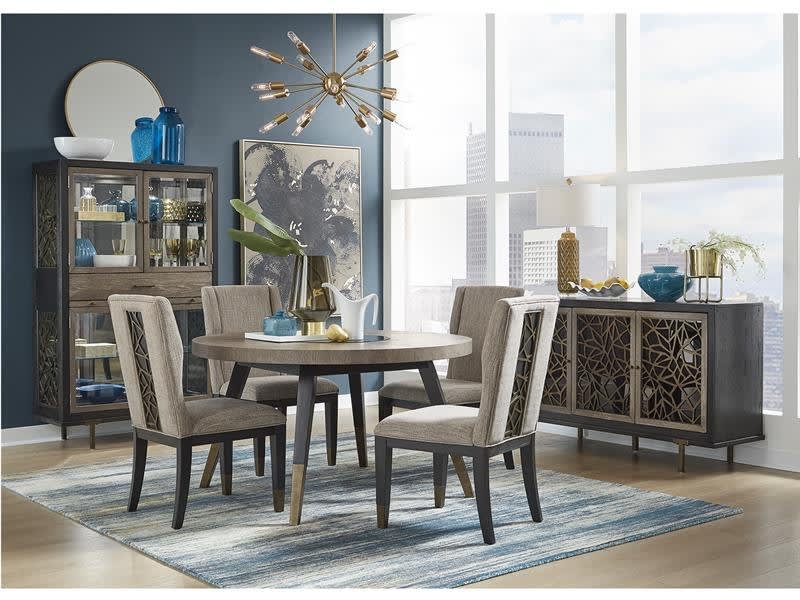 Ryker 5 Piece Round Table Dining Room Set in Nocturn Black/Coventry Grey Finish by Magnussen - MAG-D5013-24-66