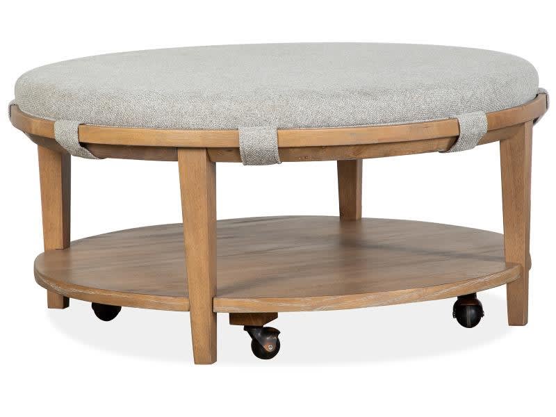 Lindon 3 Piece Round Cocktail Table Set w/Uph Top and Casters in Belgian Wheat/Coffee Bean by Magnussen - MAG-T5570-45G-30D