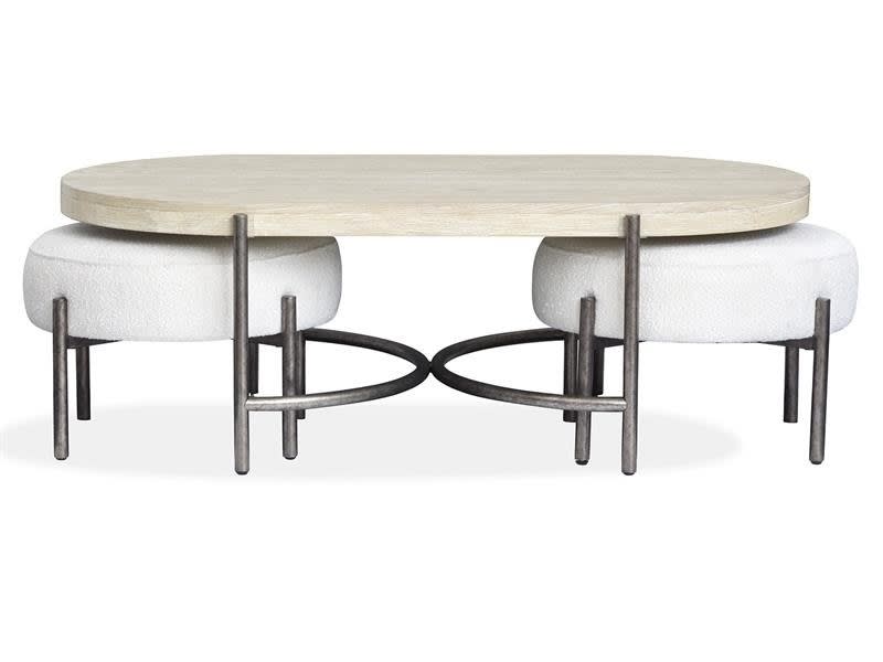Jennings 3 Piece Oval Cocktail Table Set w/2 Ottomans in Edgecomb Grey Finish by Magnussen - MAG-T5927-47-35