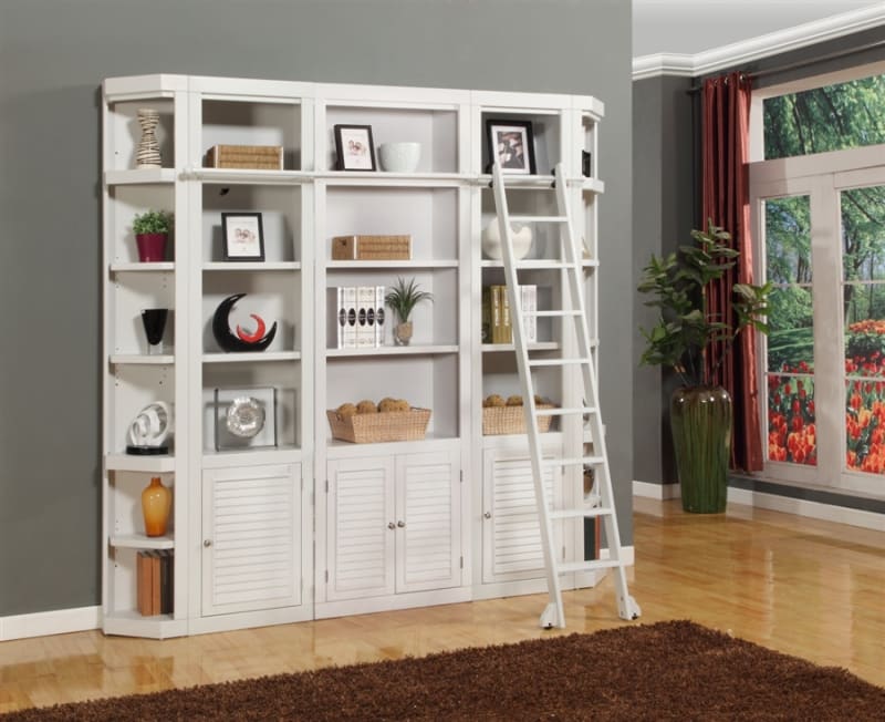 Boca 6 Piece Library Wall with Corner Bookcases in Cottage White Finish by Parker House - PH-BOC-6PC-LIB-RNDWALL
